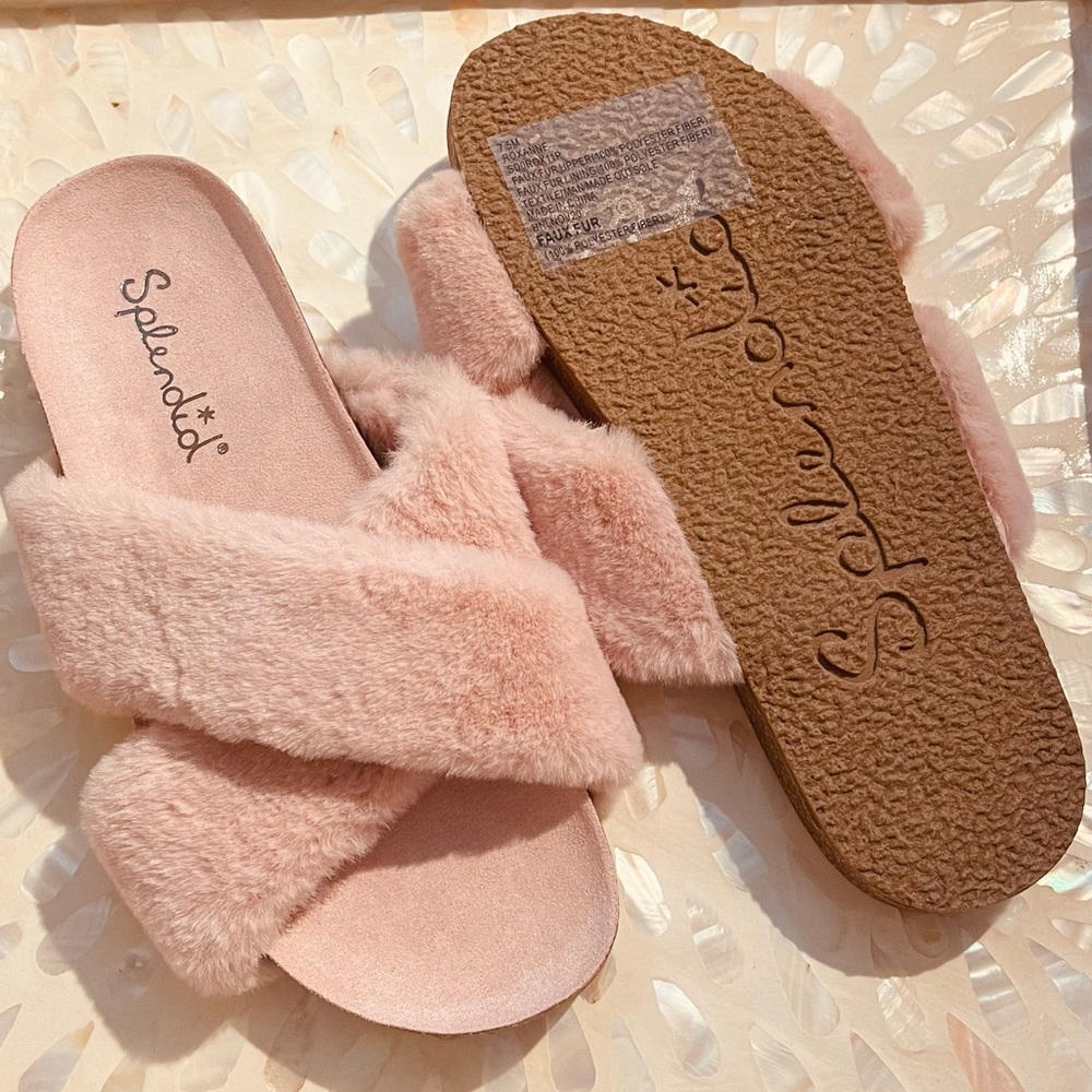 Splendid Roxanne Slides Faux Fur Sandals Crisscross Criss Cross - Picture 7 of 10